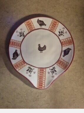 Anthropologie Millie Stoneware Spoon Rest Chicken 6.5" Hand Painted